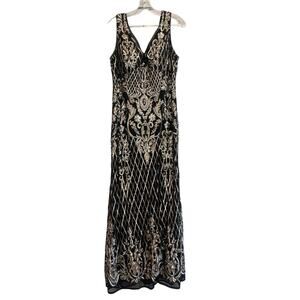 R&M Richards Sequin Embellished Maxi Gown Dress Women's Petite Size 12P Black